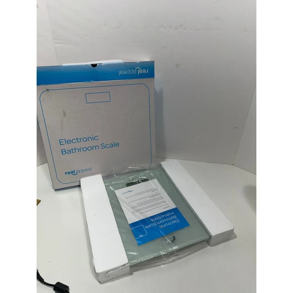 Real Appeal Electronic Bathroom Scale‎ Digital Tempered Glass New in Box Blue